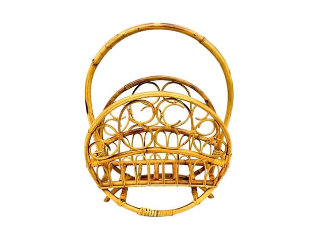 Magazine Rack Round, beige, bamboo rattan, Italy, 1970s - DIMENSION
