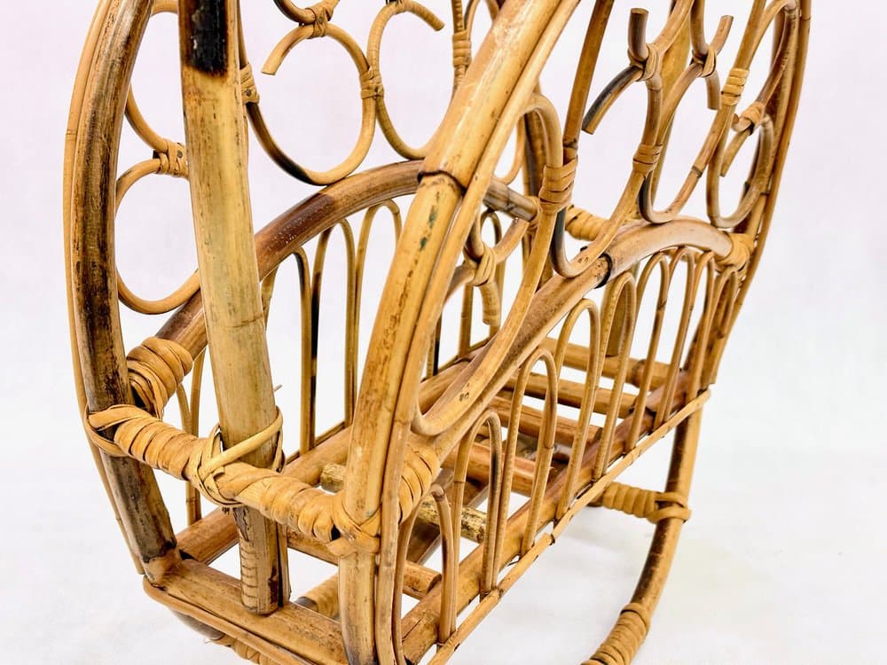 Magazine Rack Round, beige, bamboo rattan, Italy, 1970s - 156430