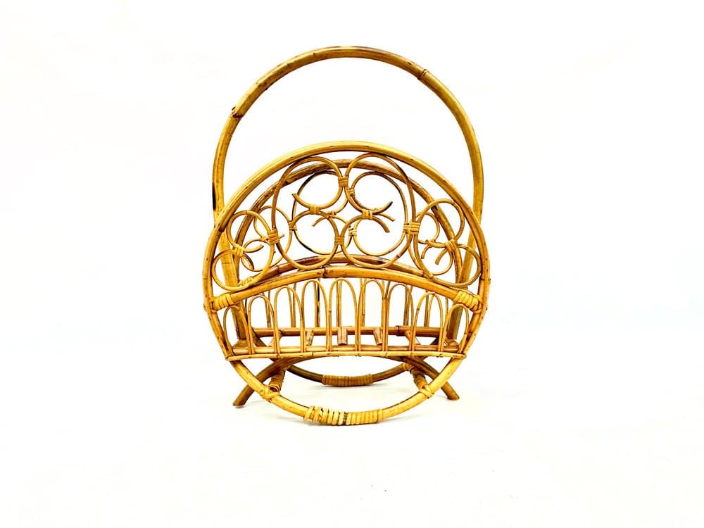 Magazine Rack Round, beige, bamboo rattan, Italy, 1970s - 156432