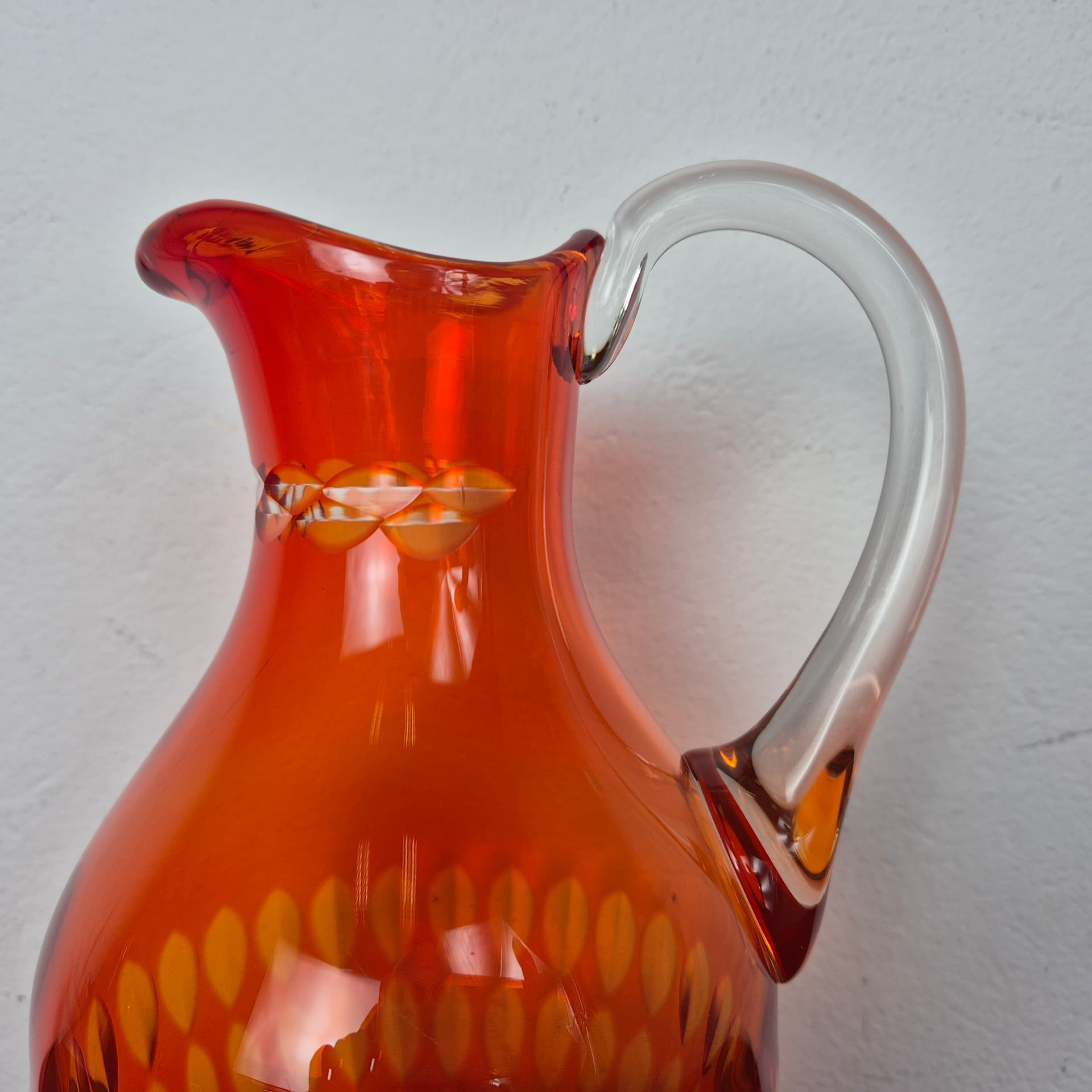 Zestaw do serwowania napojów art déco, szkło pomarańczowy, Czechosłowacja, lata 50. - 142670