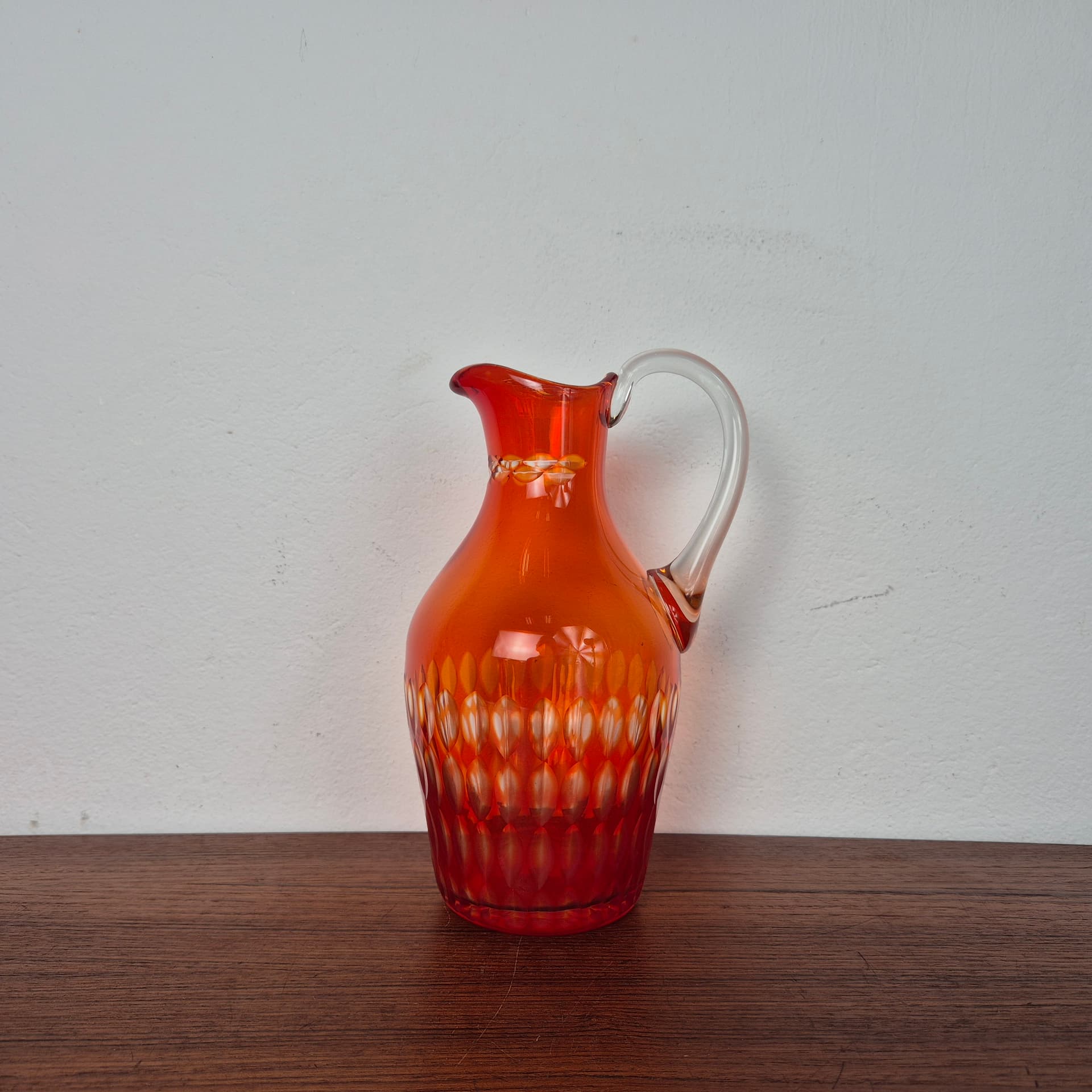 Zestaw do serwowania napojów art déco, szkło pomarańczowy, Czechosłowacja, lata 50. - 142669