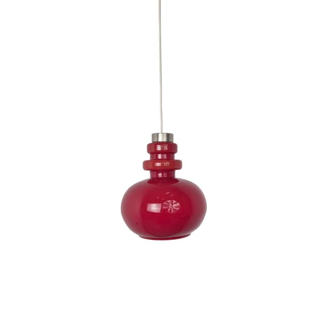 Ceiling lamp, red glass, Polam, Poland, 1960s. - DIMENSION