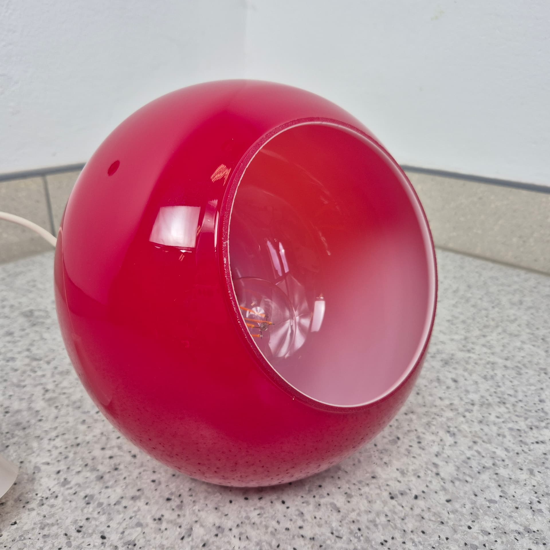 Ceiling lamp, red glass, Polam, Poland, 1960s. - 142713