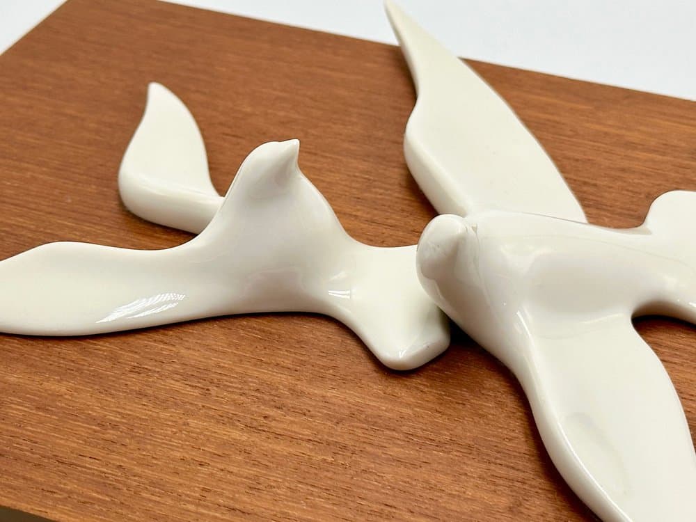 Wall decoration, mid-century, white porcelain, brown teak, Germany, 1960s. - 156458