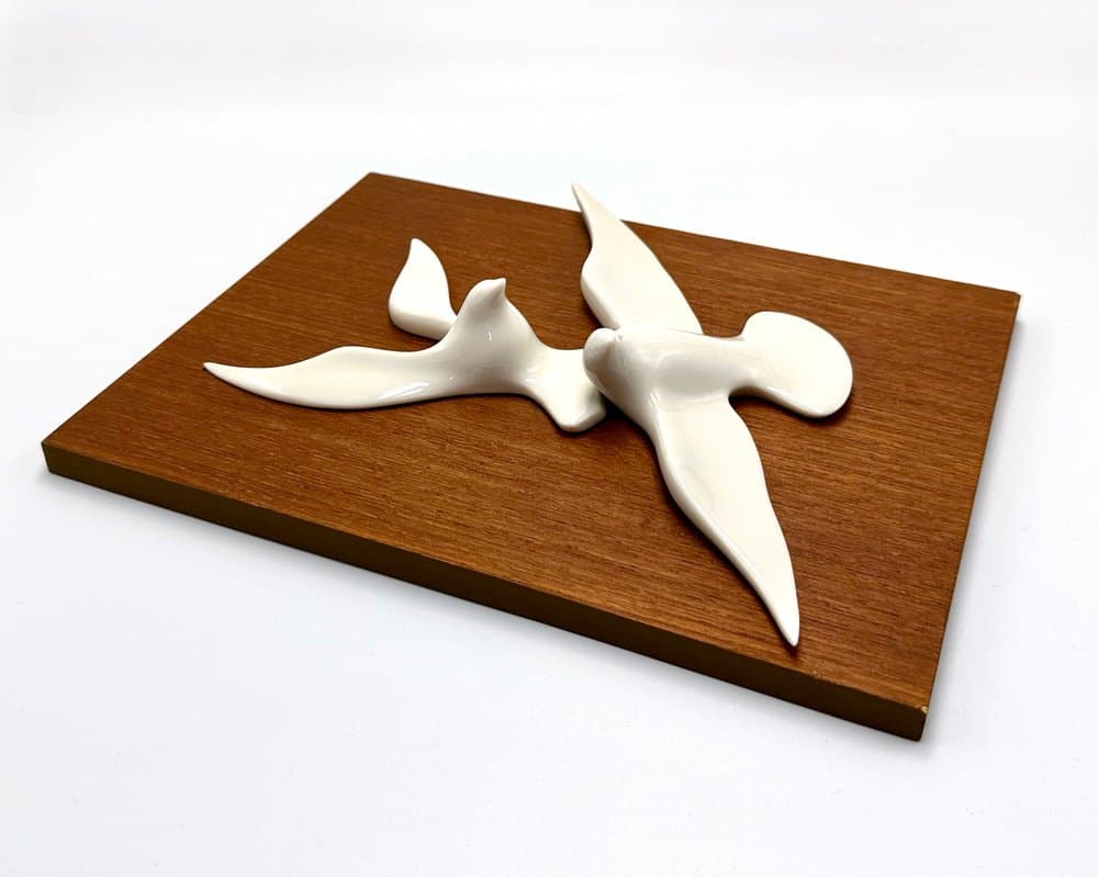 Wall decoration, mid-century, white porcelain, brown teak, Germany, 1960s. - 156459