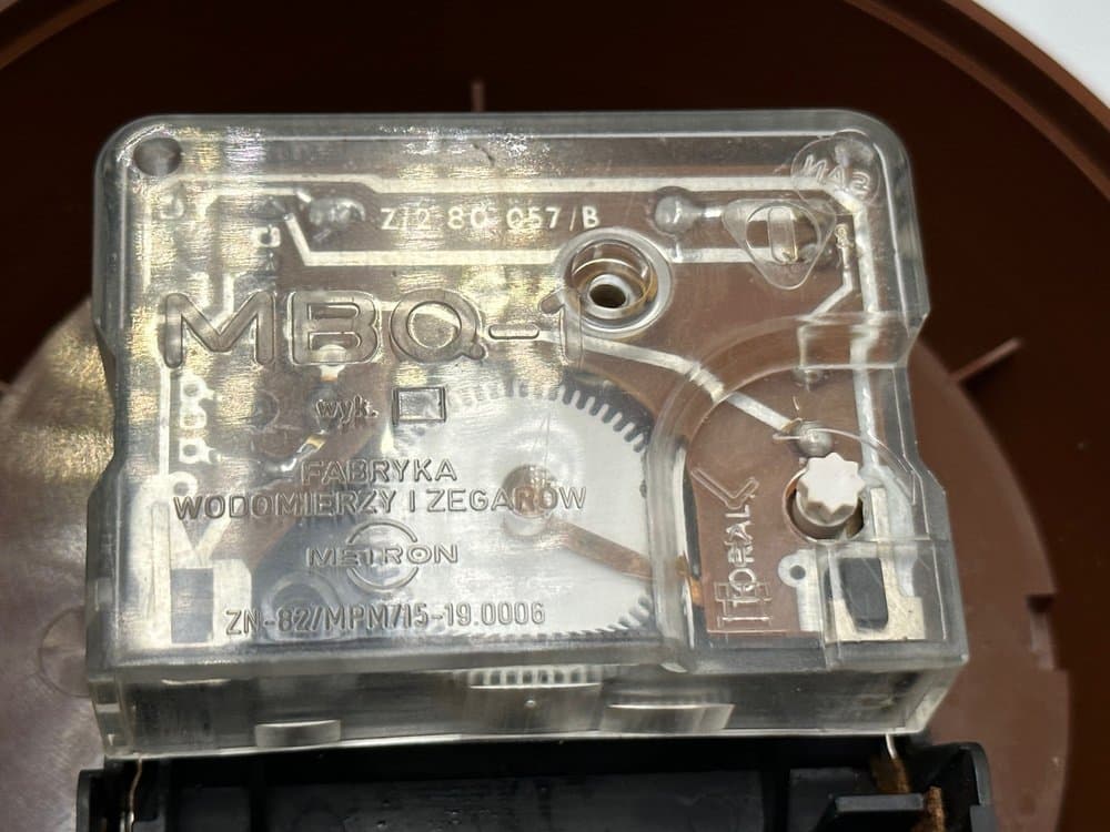 Zegar Space Age, brązowy, plastik, Polska, lata 70. - 156481