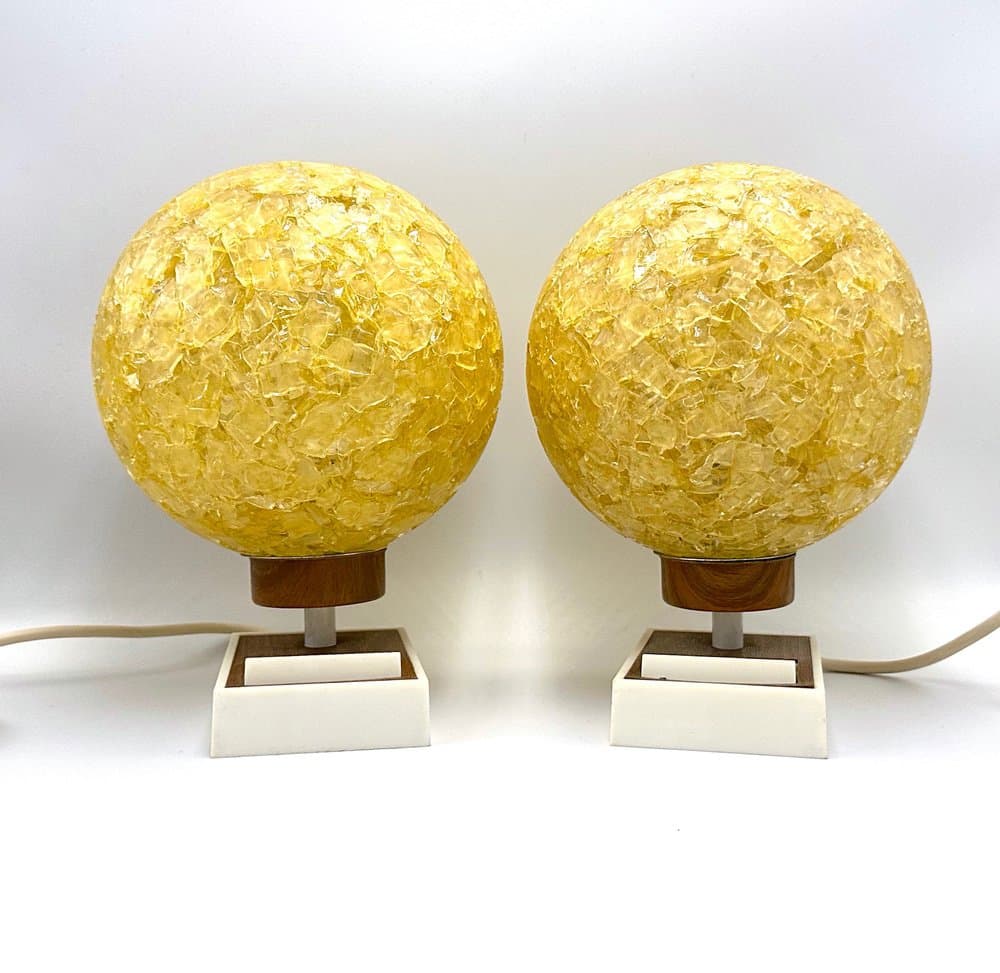 pair of table lamps, yellow, glass, plastic, Germany, 1960s - 156487