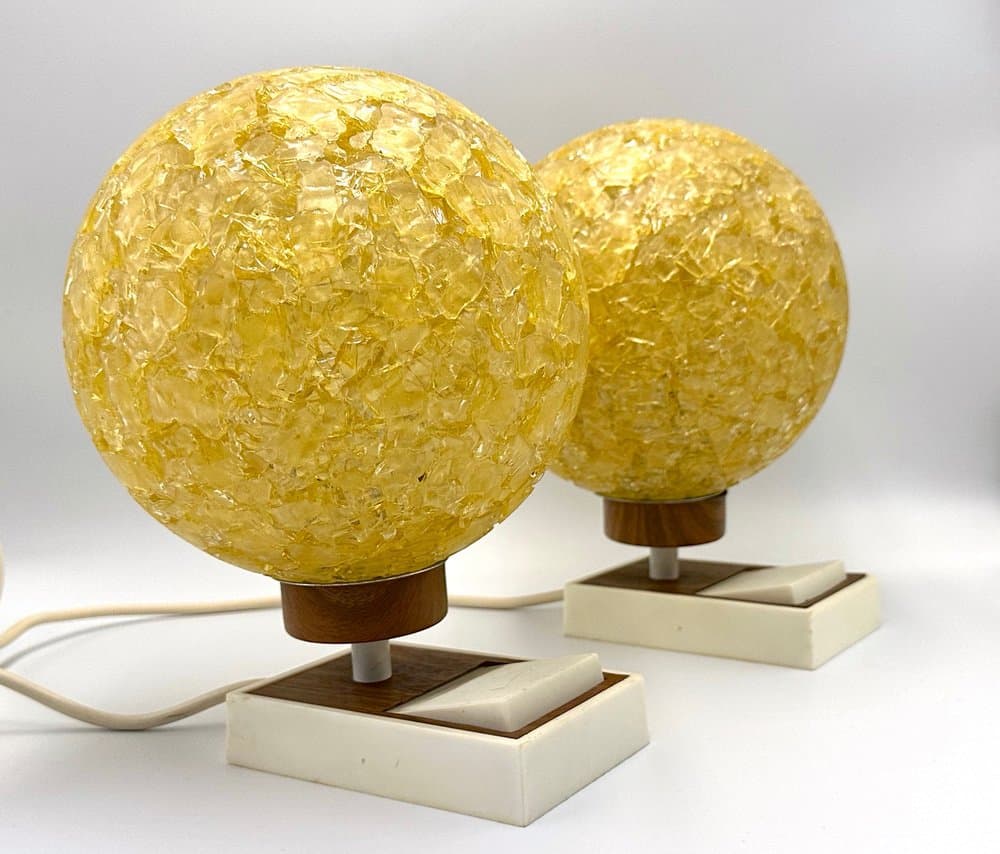 pair of table lamps, yellow, glass, plastic, Germany, 1960s - 156485