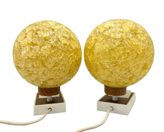 pair of table lamps, yellow, glass, plastic, Germany, 1960s - DIMENSION