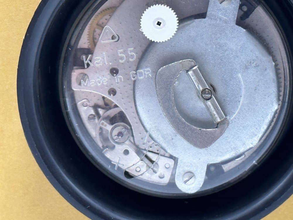 Table clock, dark brown, aluminum, plastic, Germany, 1970s. - 156604