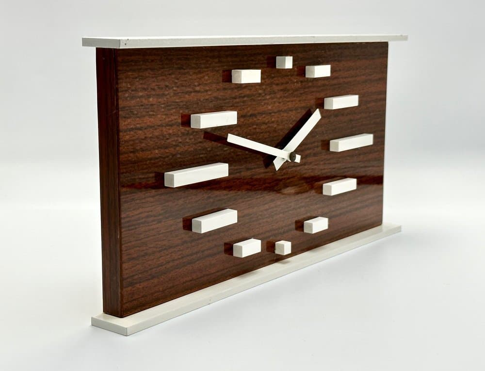 Table clock, dark brown, aluminum, plastic, Germany, 1970s. - 156602