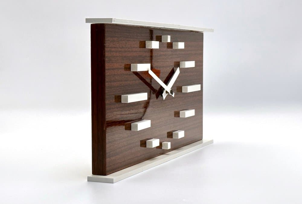 Table clock, dark brown, aluminum, plastic, Germany, 1970s. - 156598