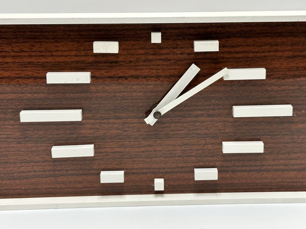 Table clock, dark brown, aluminum, plastic, Germany, 1970s. - 156601