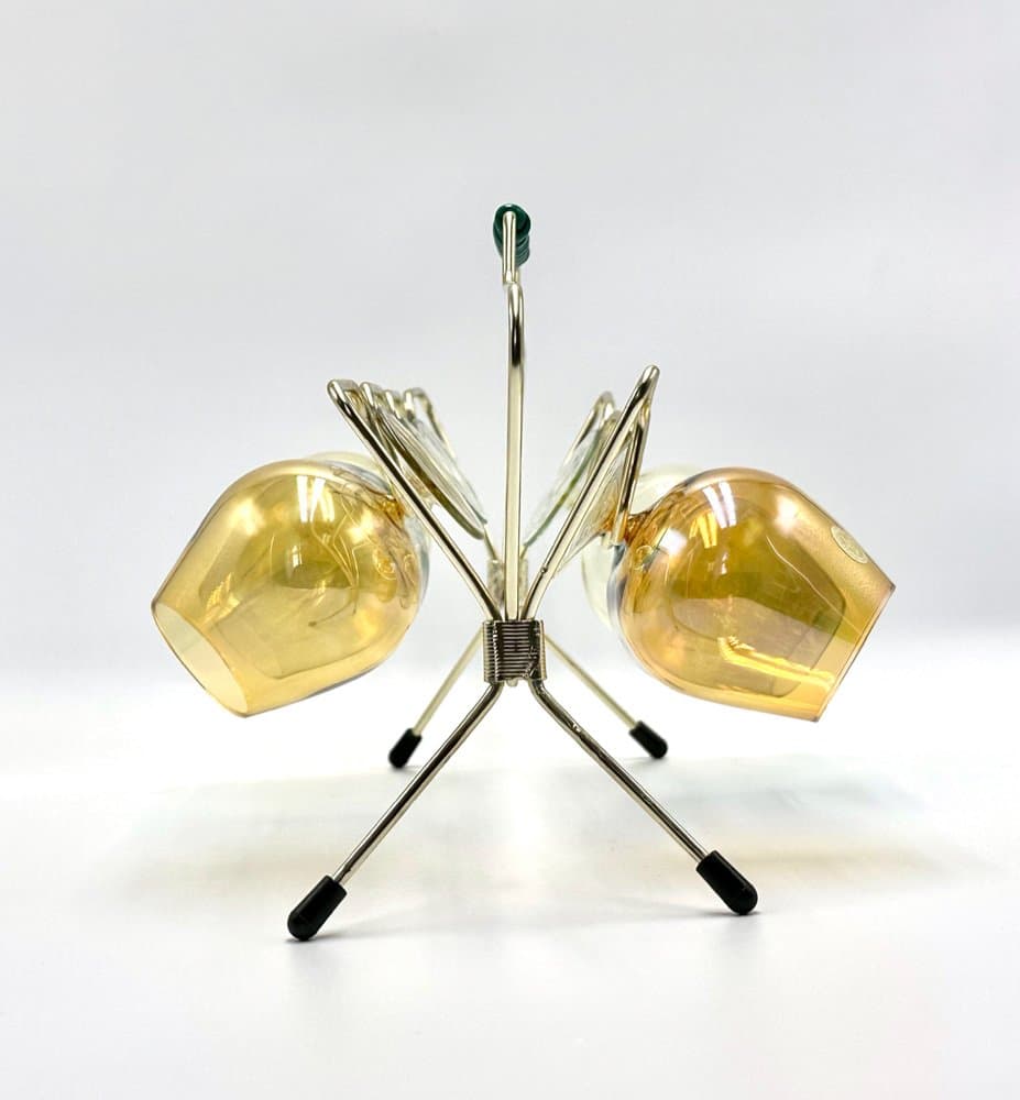 Zestaw kieliszków artystycznych z stojakiem, złoty, szkło, metal, plastik, Niemcy, lata 50. - 156651