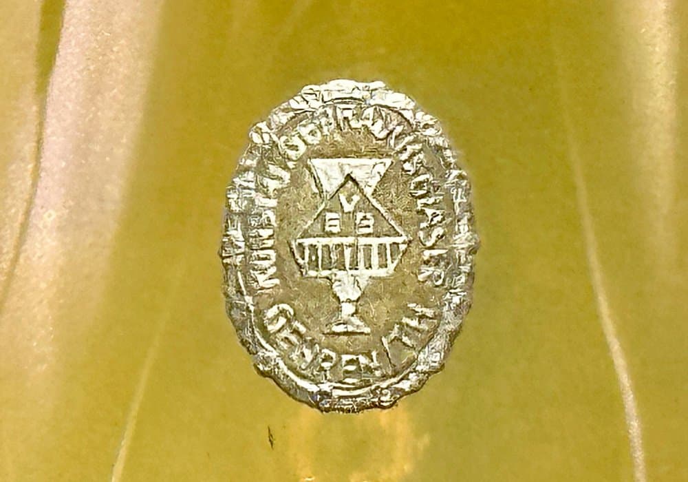 Zestaw kieliszków artystycznych z stojakiem, złoty, szkło, metal, plastik, Niemcy, lata 50. - 156650