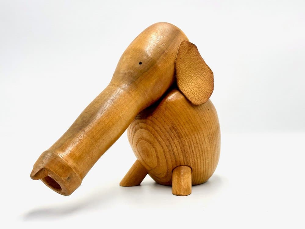 Figurka słonia, beżowy, drewno, Dania, lata 60. - 156702
