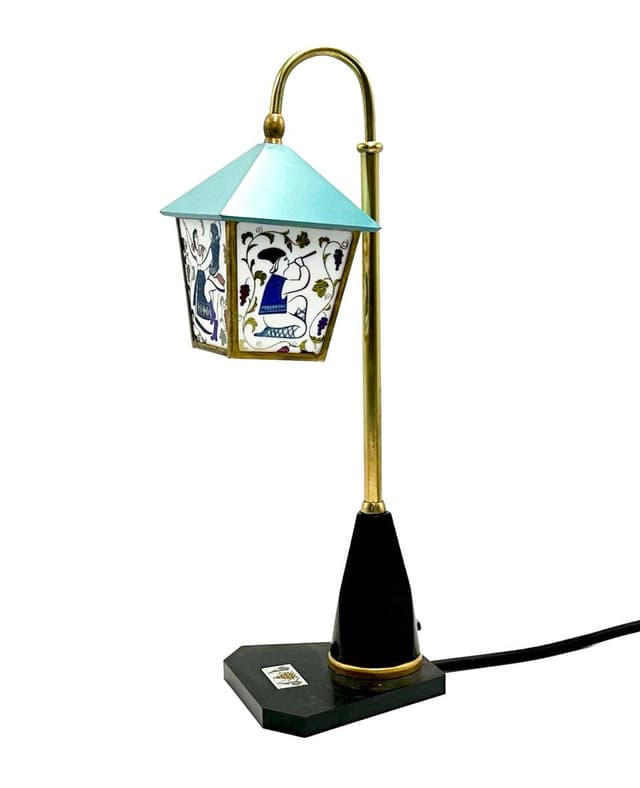 Lampka stołowa Lantern, czarny, mosiądz szkło, Rosja, lata 70. - WYMIARY