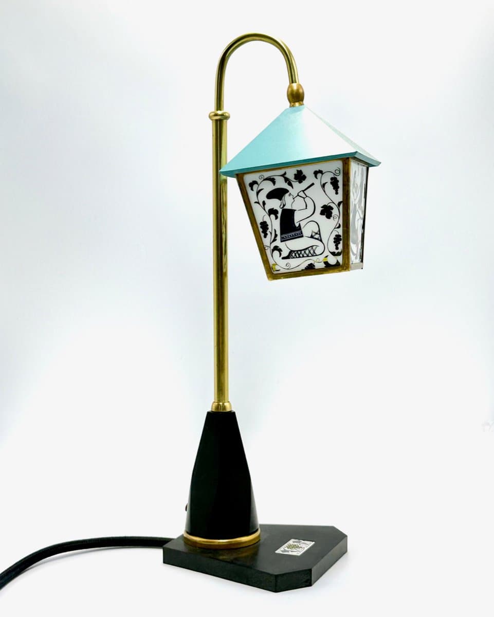 Lampka stołowa Lantern, czarny, mosiądz szkło, Rosja, lata 70. - 156753