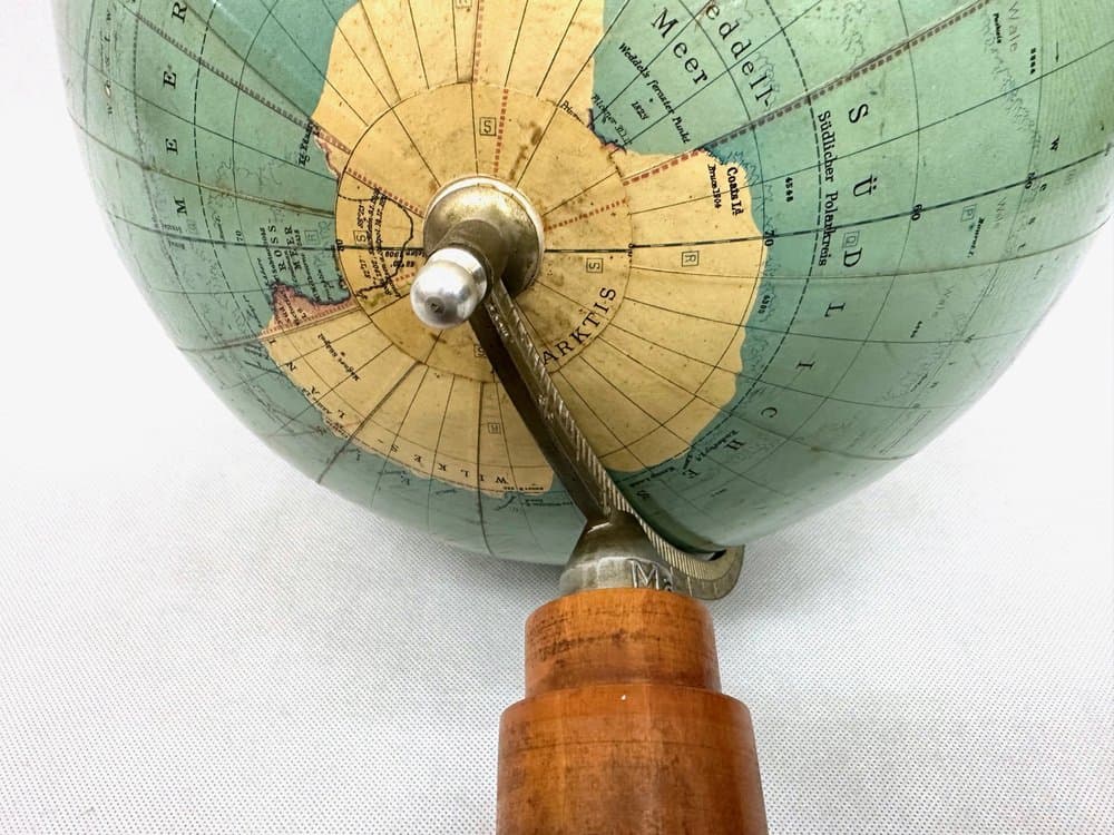 Globe Art Deco, turquoise, wood, metal, paper, Germany, 1930s. - 156764