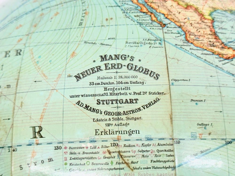 Globe Art Deco, turquoise, wood, metal, paper, Germany, 1930s. - 156762