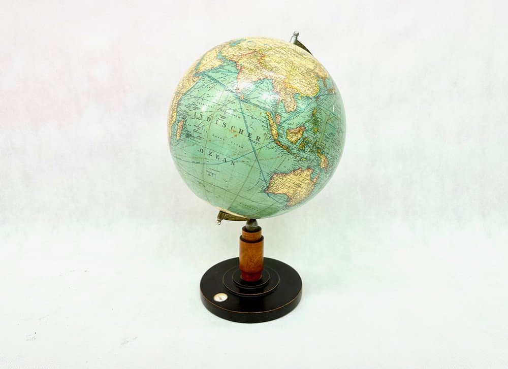 Globe Art Deco, turquoise, wood, metal, paper, Germany, 1930s. - 156761