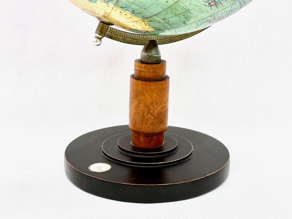 Globe Art Deco, turquoise, wood, metal, paper, Germany, 1930s. - 156763