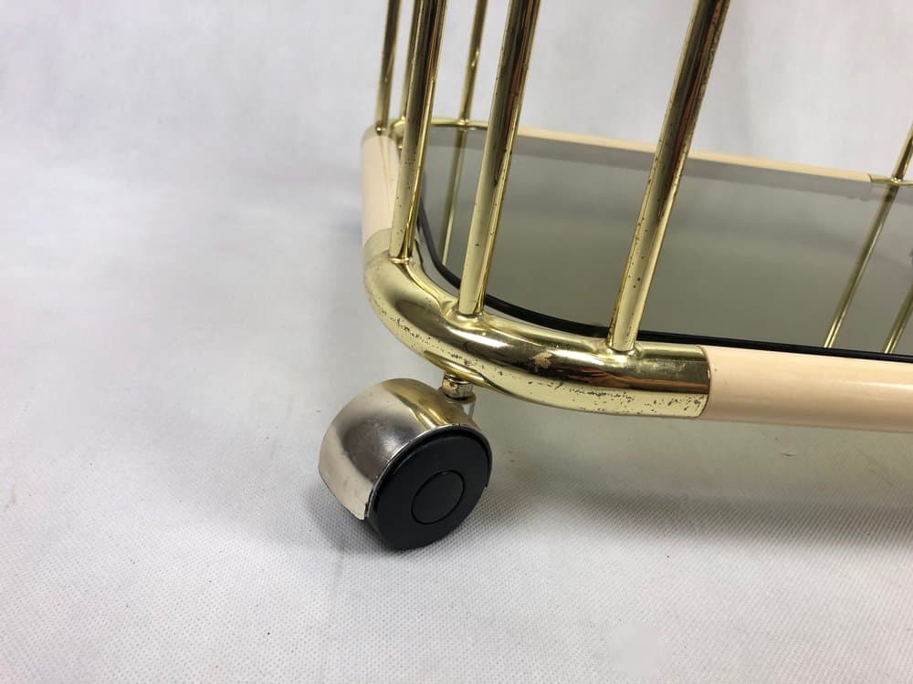 Wózek barowy, mosiądz złoty, szkło przyciemniane, Włochy, lata 60. - 156806