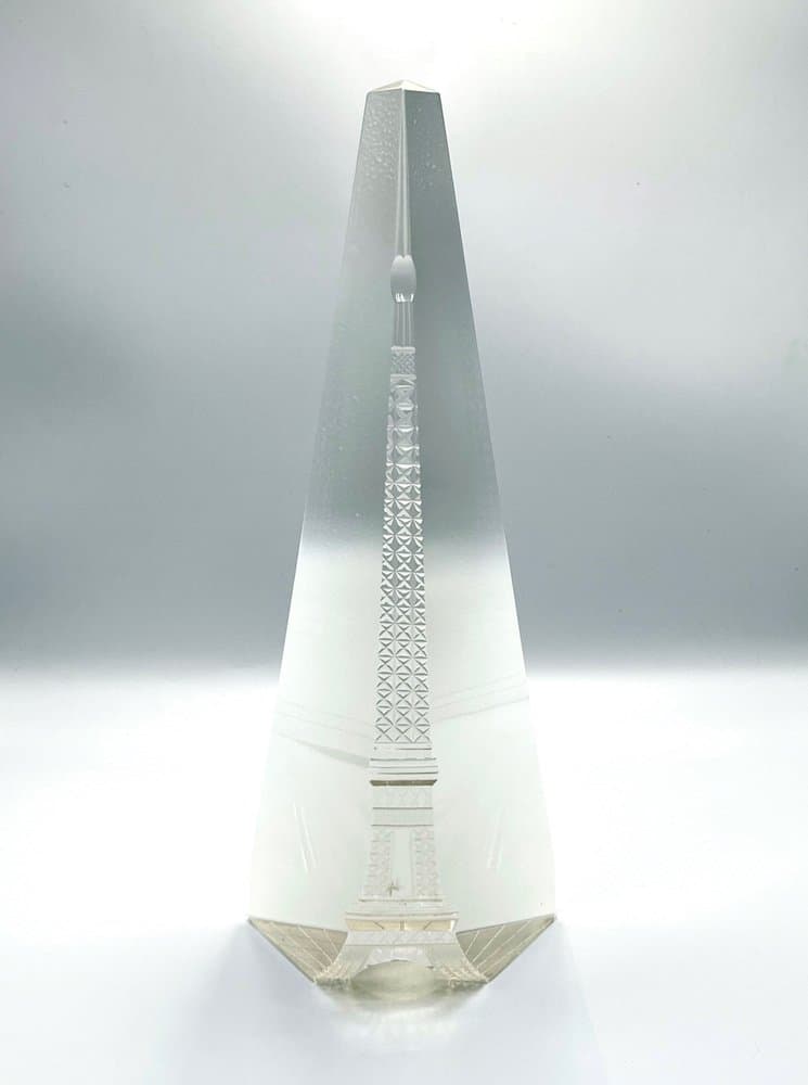 Obelisk Wieża Eiffla, transparentny, kryształ, Czechy, lata 80. - 156862
