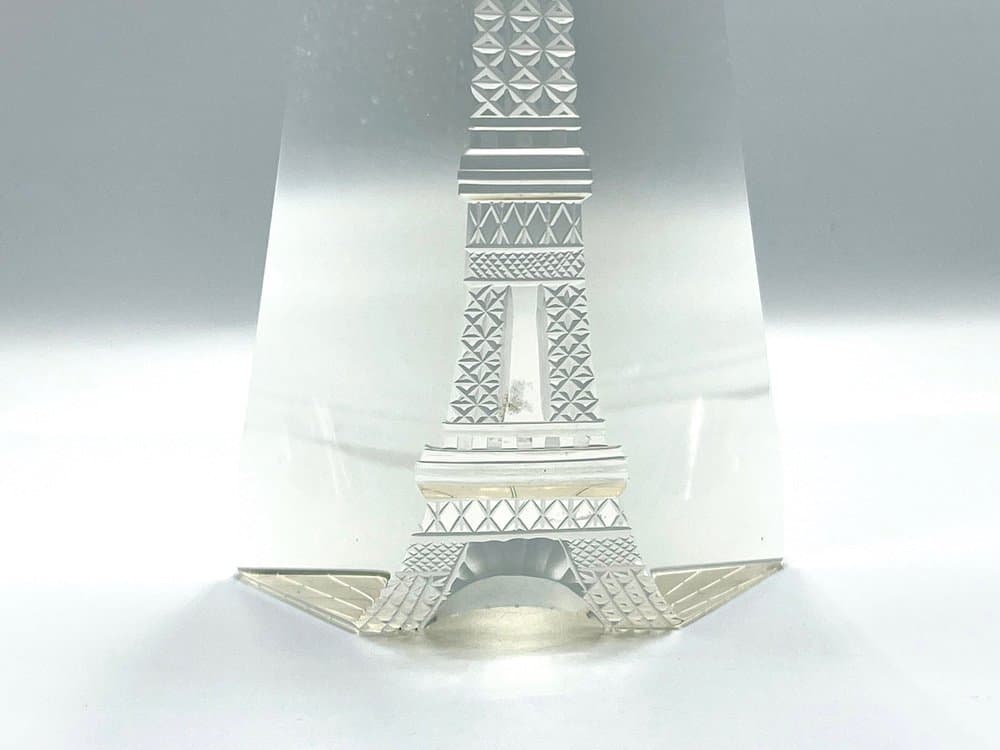 Obelisk Wieża Eiffla, transparentny, kryształ, Czechy, lata 80. - 156861