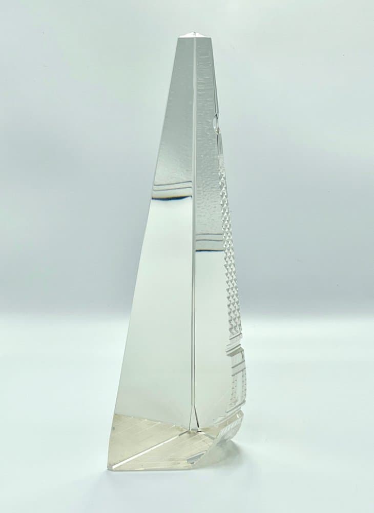 Obelisk Wieża Eiffla, transparentny, kryształ, Czechy, lata 80. - 156860