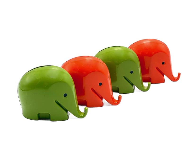 zestaw czterech skarbonek Drumbo, zielony i czerwony, plastik, proj. L. Colani, Włochy, lata 70.