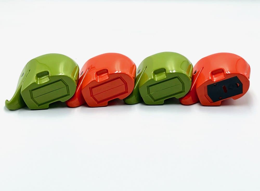 zestaw czterech skarbonek Drumbo, zielony i czerwony, plastik, proj. L. Colani, Włochy, lata 70. - 156886