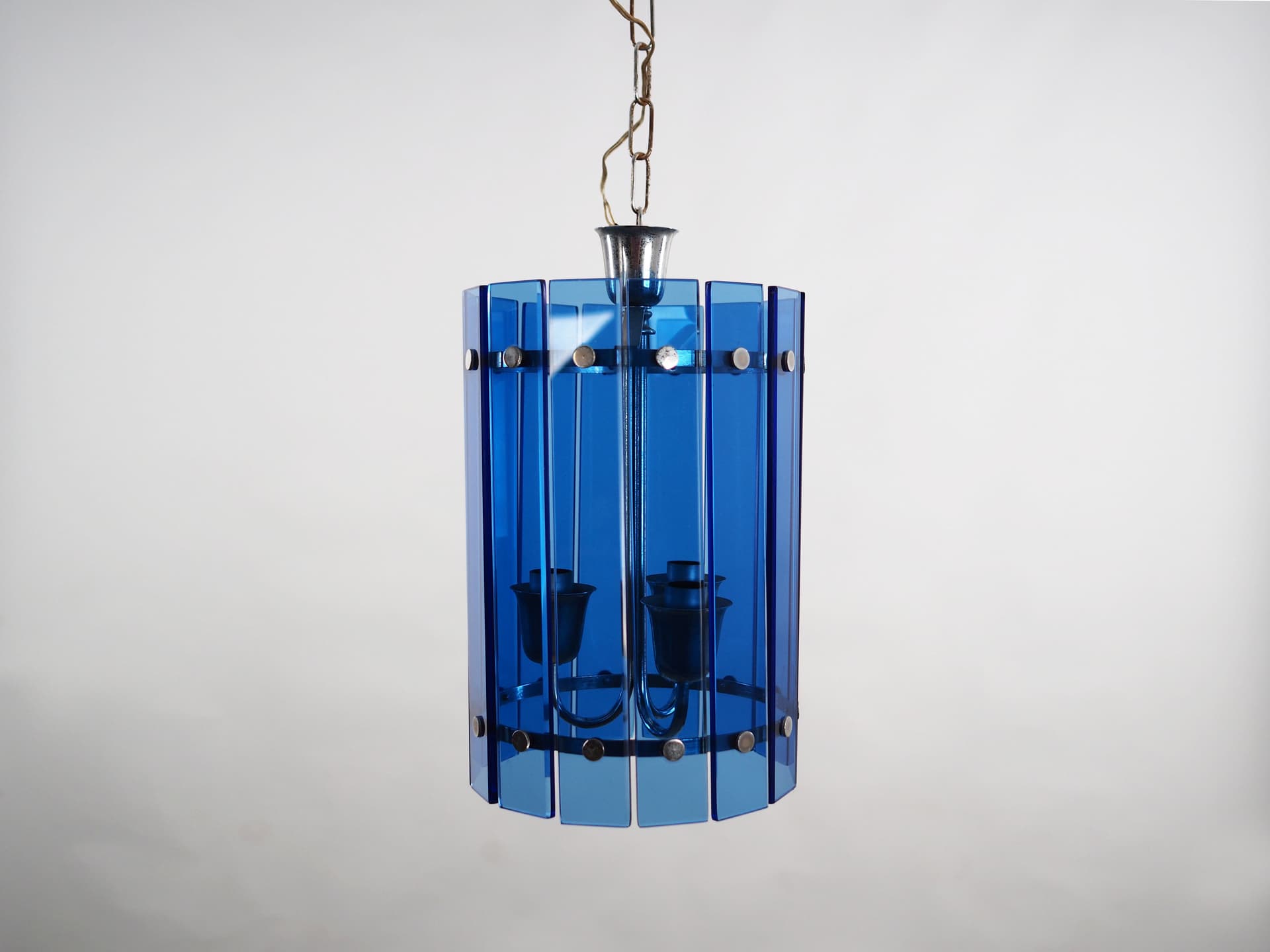 Pendant lamp, blue, glass, metal, Italy, 1970s - 76366