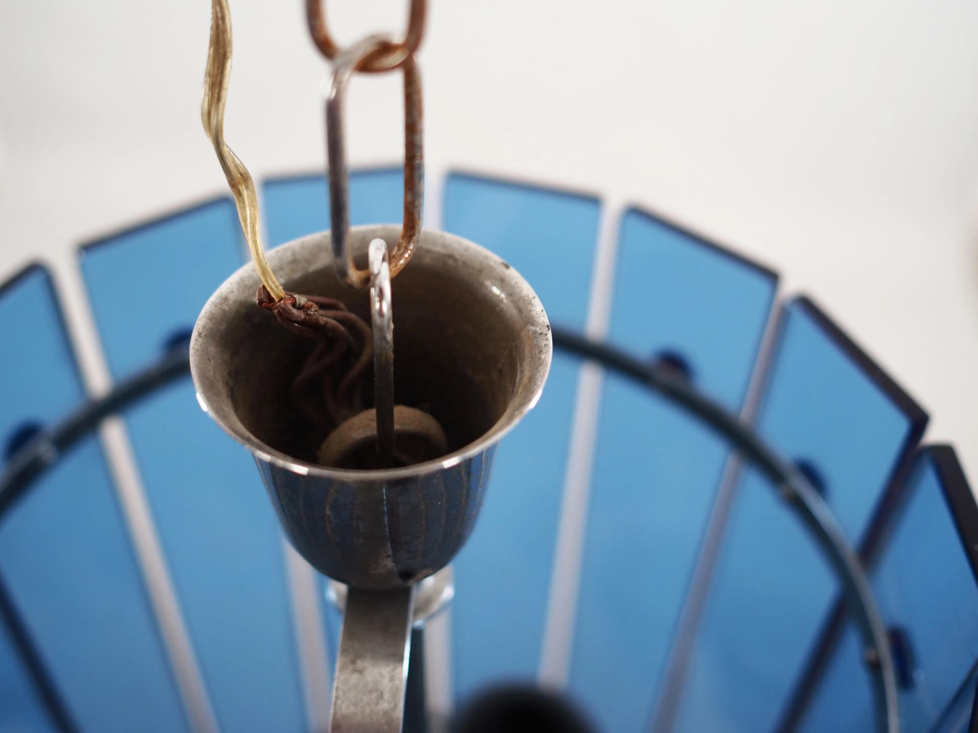 Pendant lamp, blue, glass, metal, Italy, 1970s - 9916