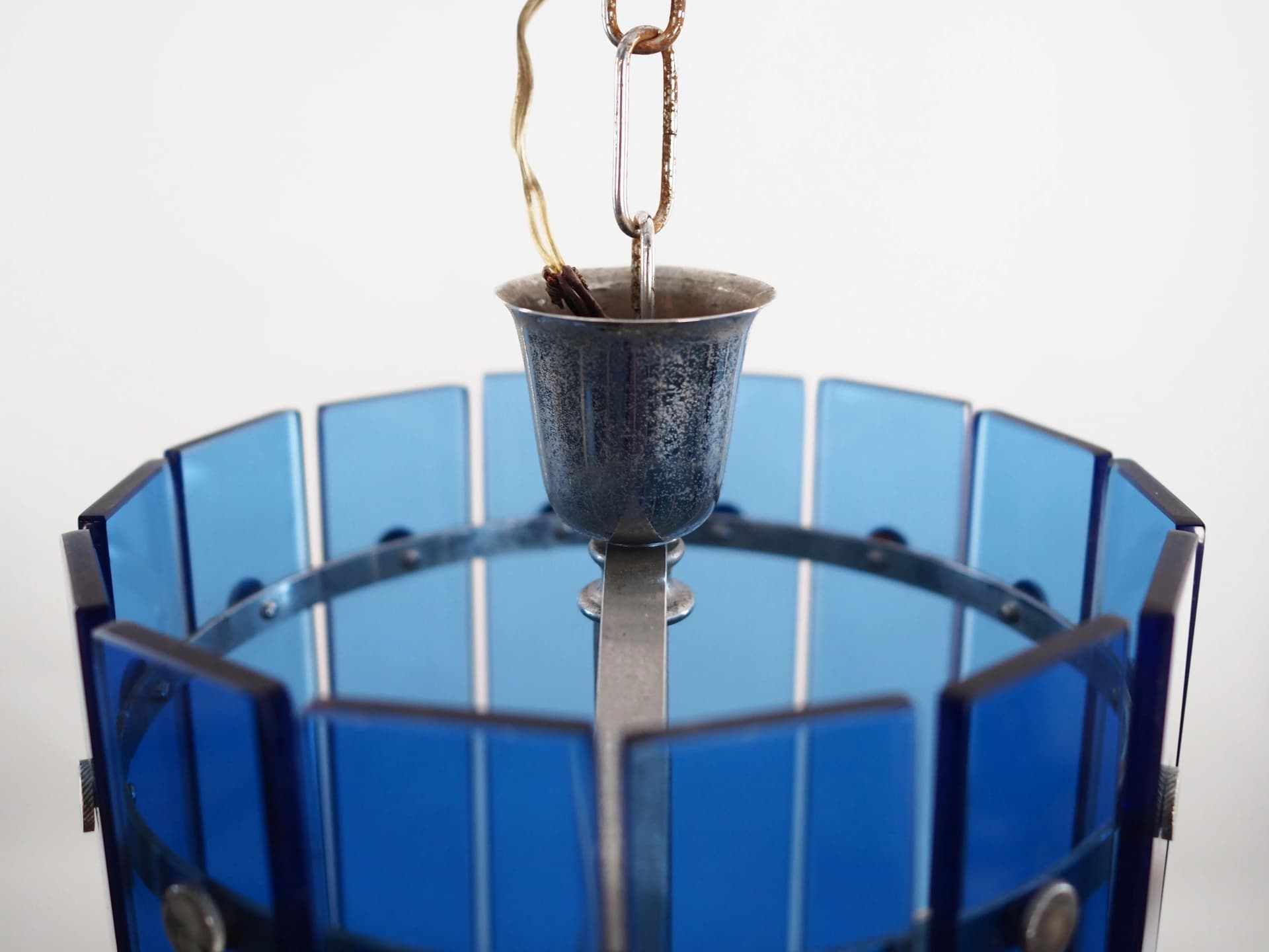 Pendant lamp, blue, glass, metal, Italy, 1970s - 9912