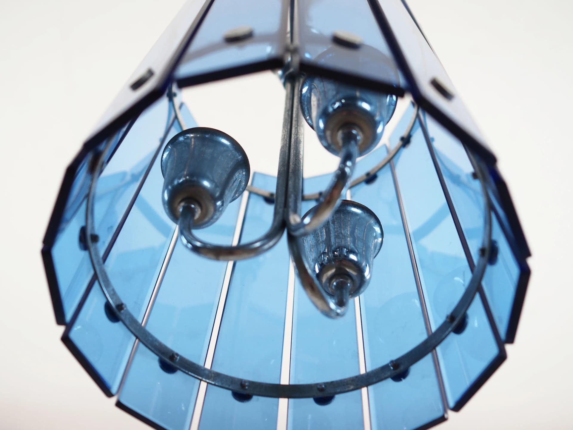 Pendant lamp, blue, glass, metal, Italy, 1970s - 9917
