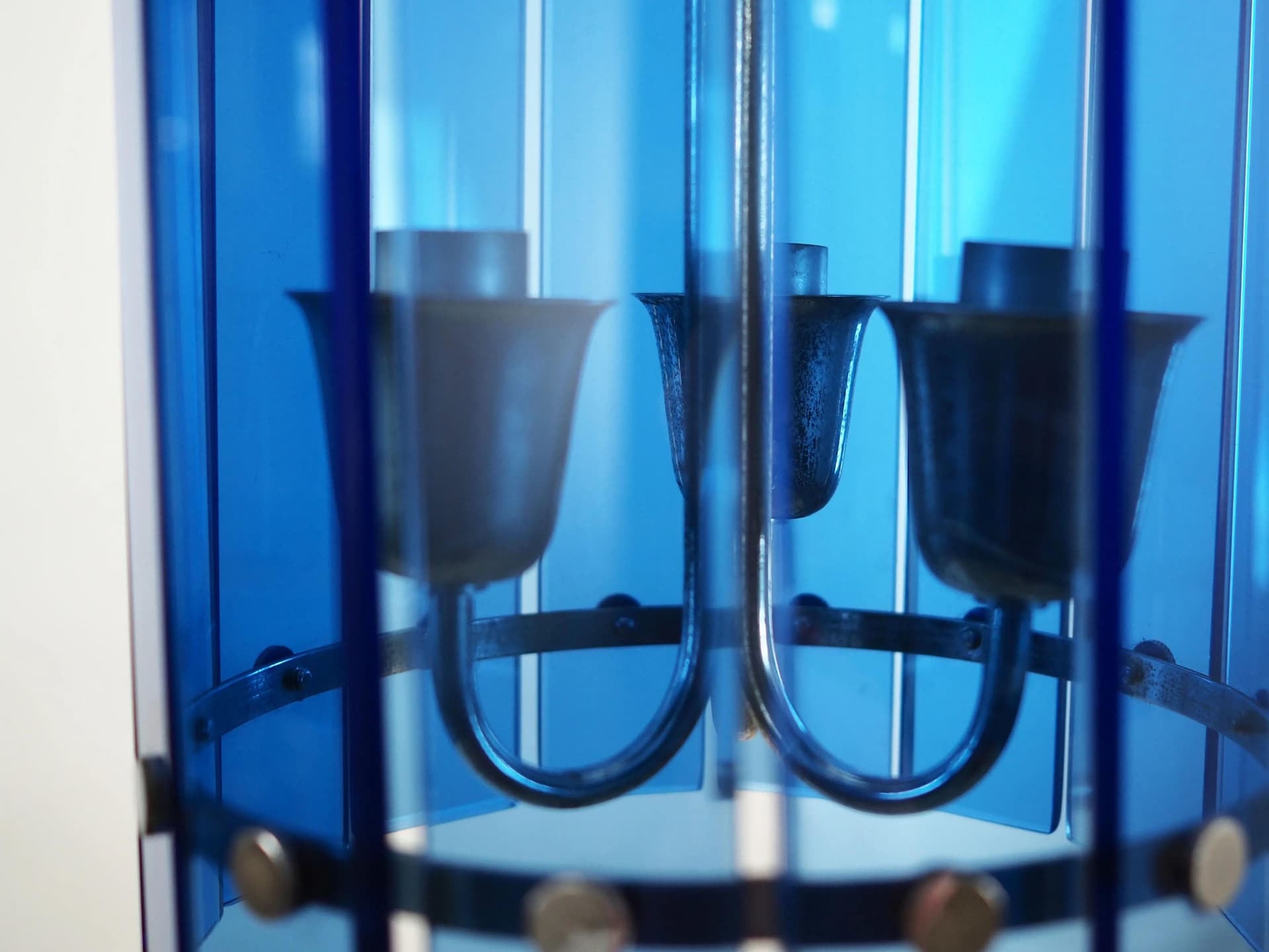 Pendant lamp, blue, glass, metal, Italy, 1970s - 9913