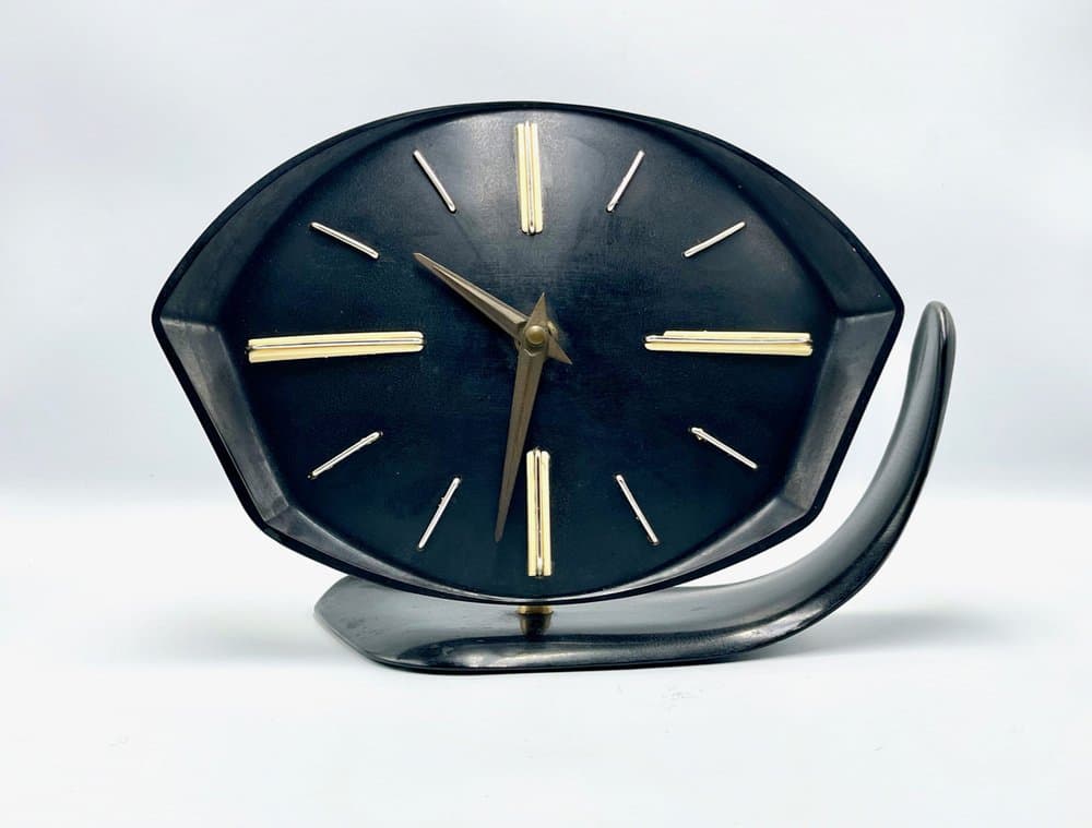 Zegar stołowy Space Age, czarny bakelit, Czechy, lata 50. - 156964