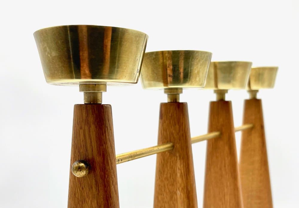 Candleholder, light brown teak, brass, Denmark, 1960s. - 156967