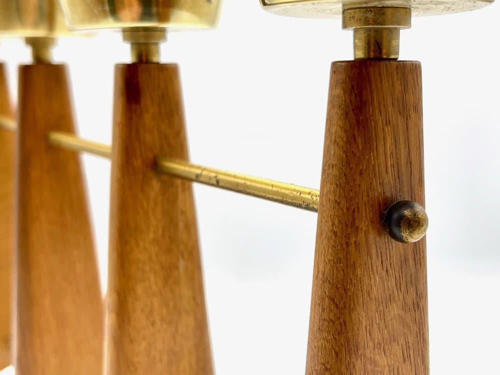 Candleholder, light brown teak, brass, Denmark, 1960s. - 156971