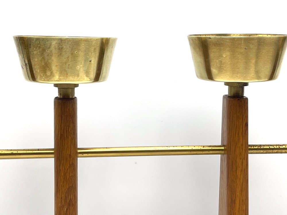 Candleholder, light brown teak, brass, Denmark, 1960s. - 156974