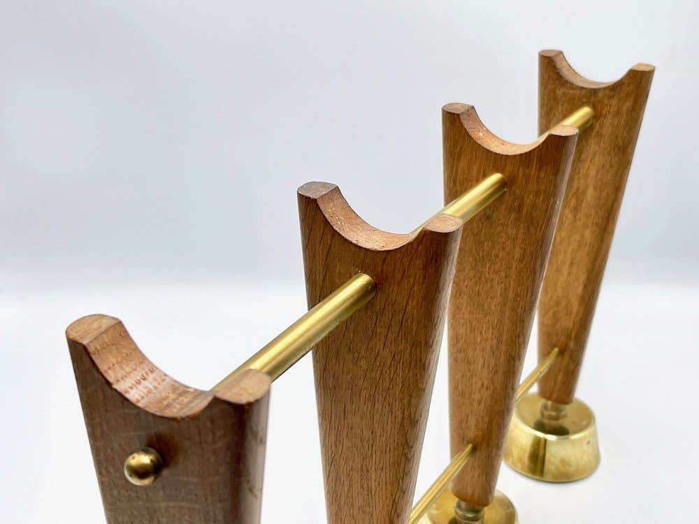 Candleholder, light brown teak, brass, Denmark, 1960s. - 156970