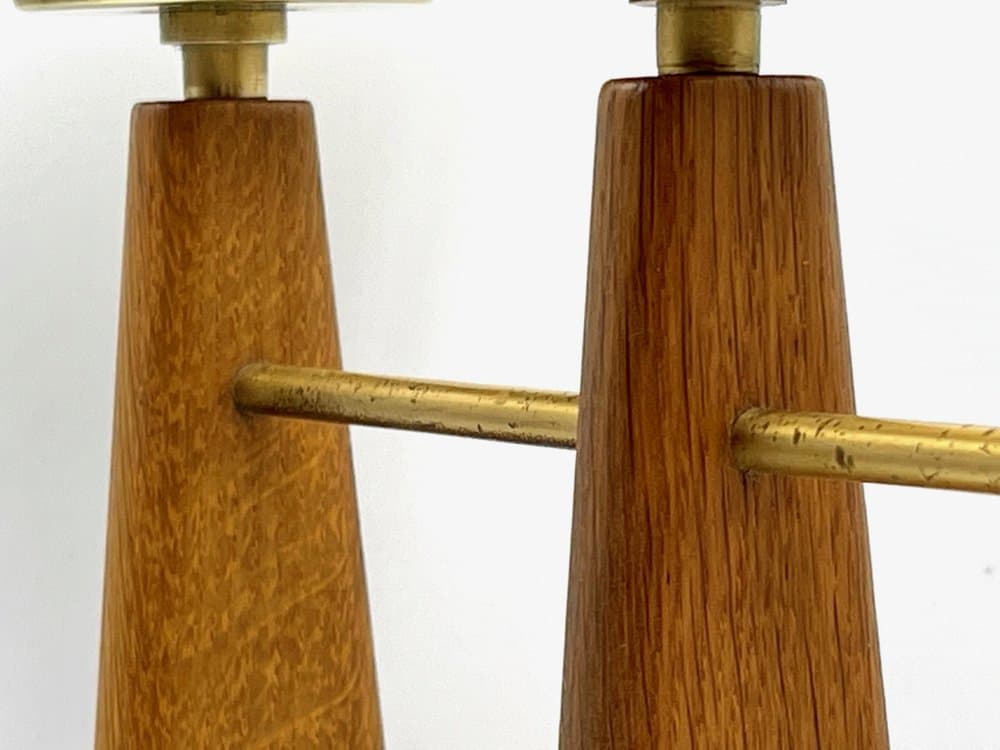 Candleholder, light brown teak, brass, Denmark, 1960s. - 156972
