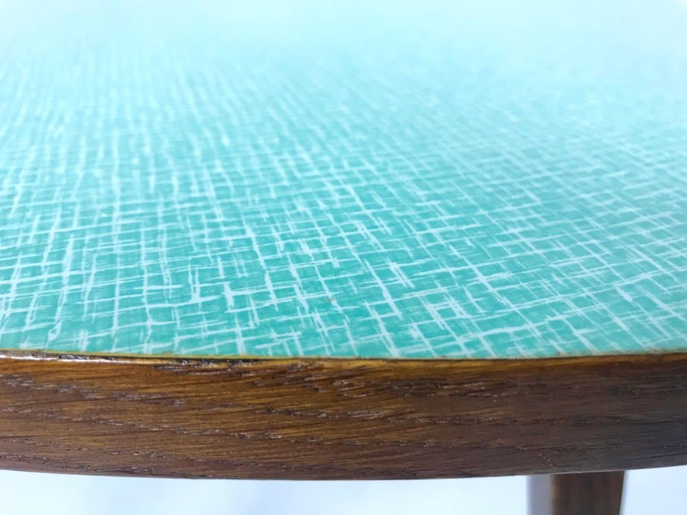 Stolik kawowy trójkątny, niebieski, dąb, Czechy, lata 50. - 157062