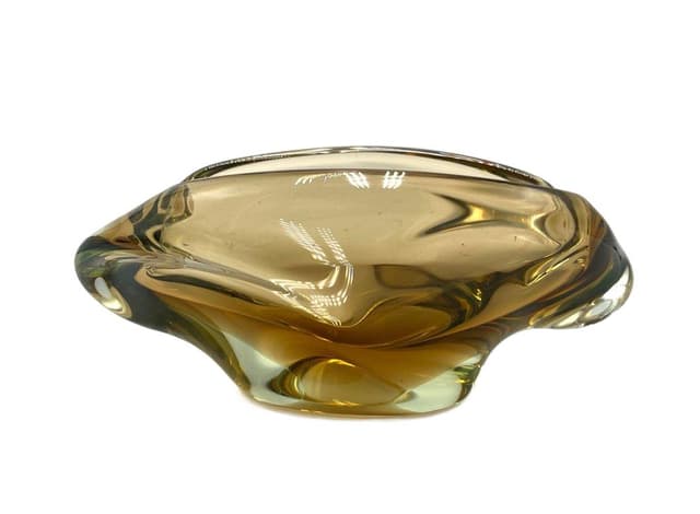 Popielniczka, złoty, szkło, Czechy, lata 60. - WYMIARY