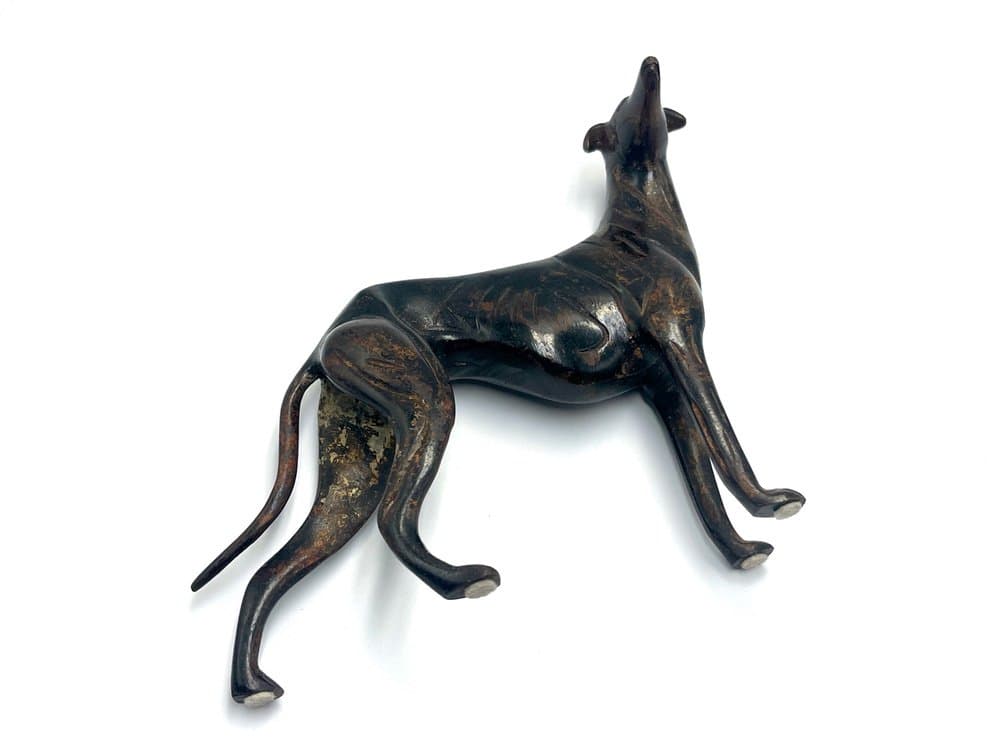 Figurka whippet, art déco, żeliwo ciemny brąz, lata 60. - 157104
