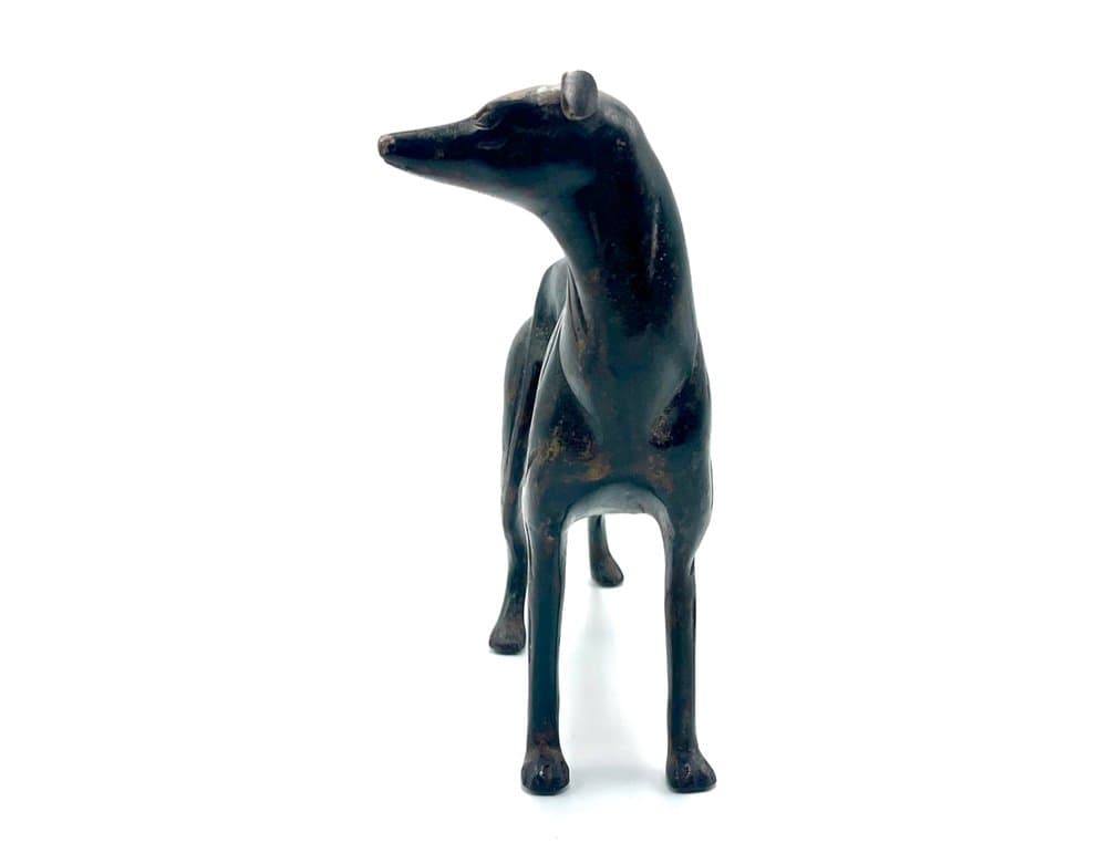 Figurka whippet, art déco, żeliwo ciemny brąz, lata 60. - 157105