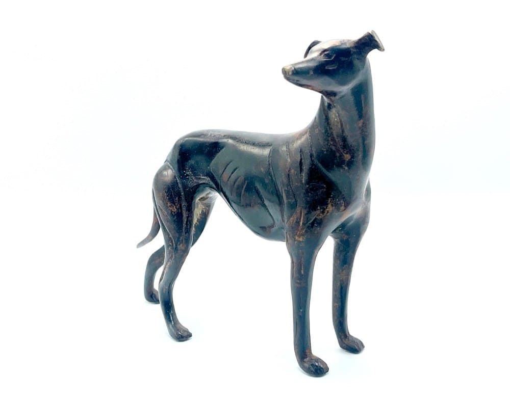 Figurka whippet, art déco, żeliwo ciemny brąz, lata 60. - 157108