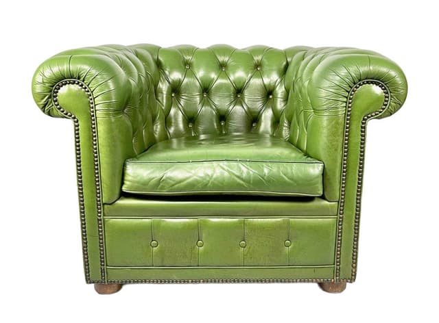 Fotel Chesterfield, zielony, skóra, Francja, lata 70. - WYMIARY