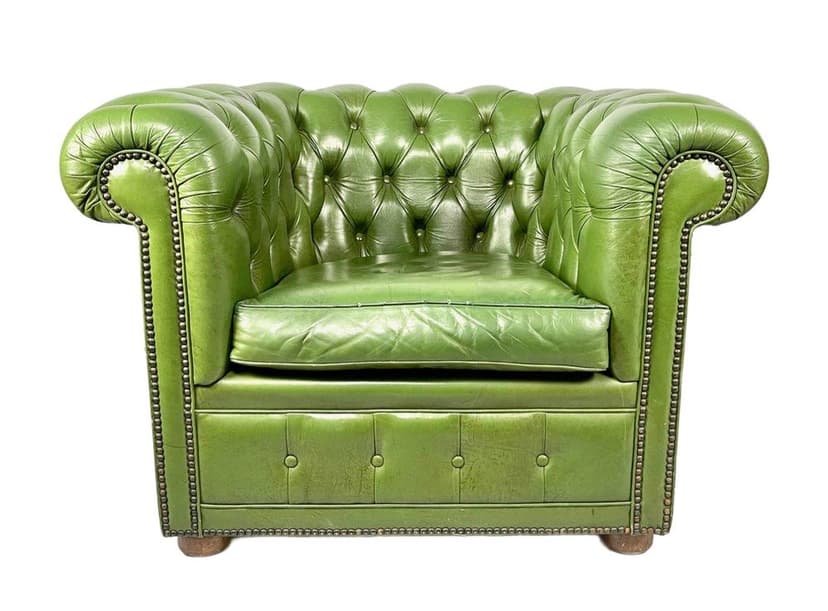 Fotel Chesterfield, zielony, skóra, Francja, lata 70.